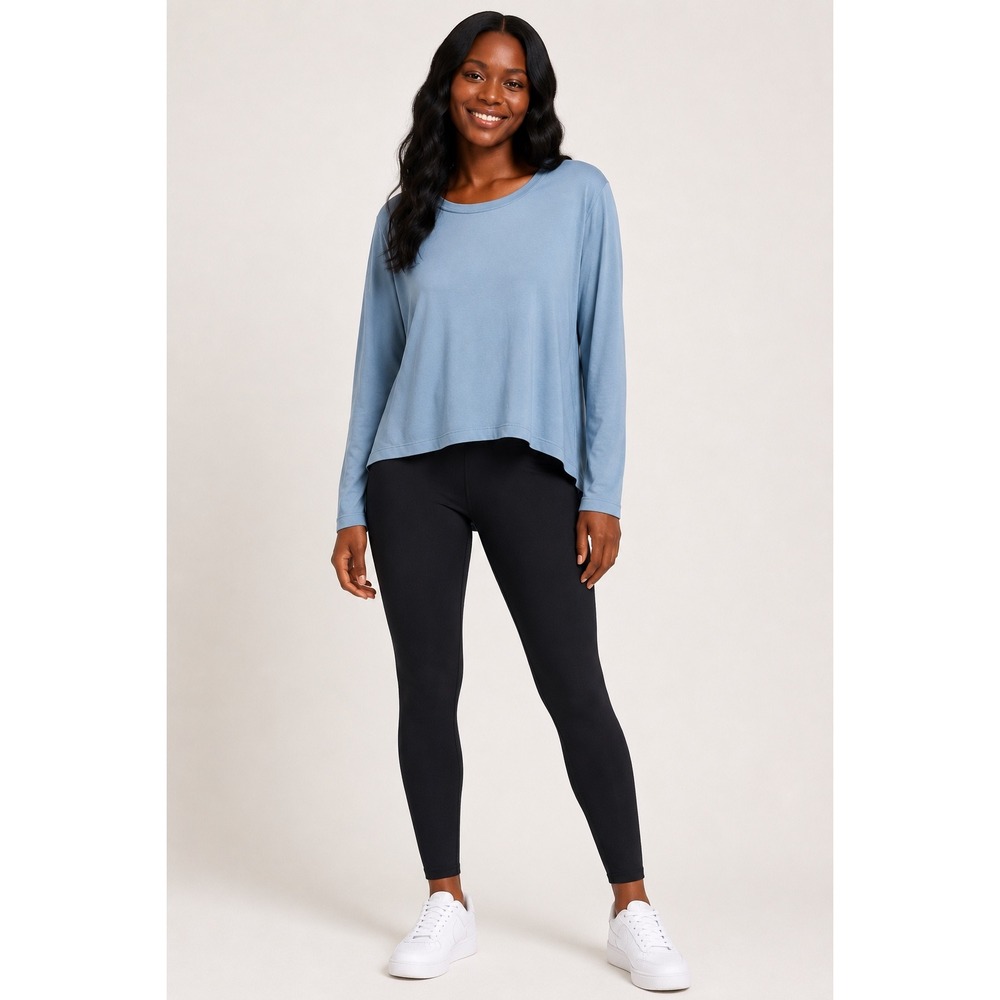 Athleta Renew Pleated Back Long Sleeve Top Blue Crew Neck XL
